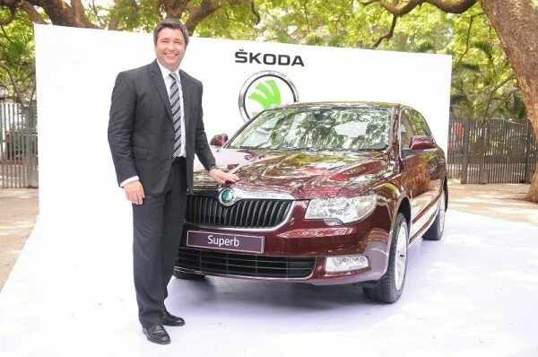 Mr.Thomas Kuehl,Brand Head,_KODA Auto India and Member of the board,Sales and Marketing launches the _KODA Superb Ambition in Mumbai today
